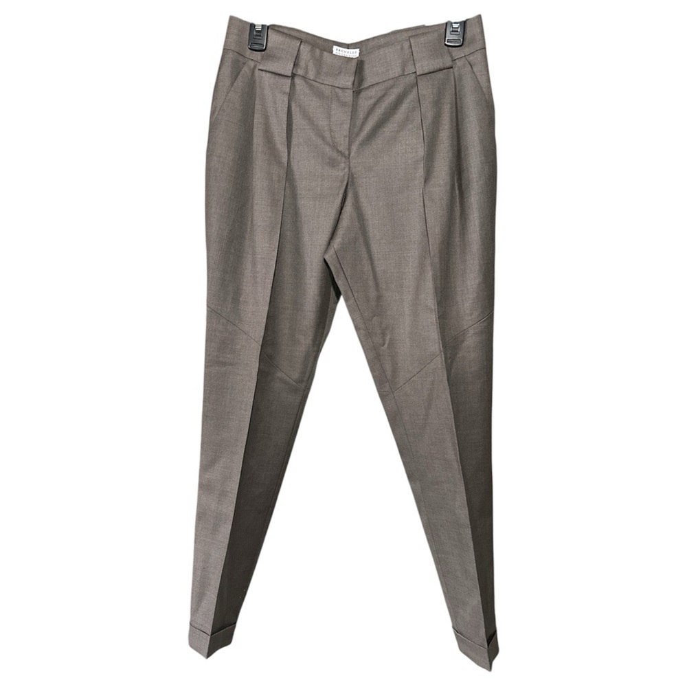 Brunello Cucinelli Tailored Wool Pants – Women’s Size 6 – Taupe Slim Fit